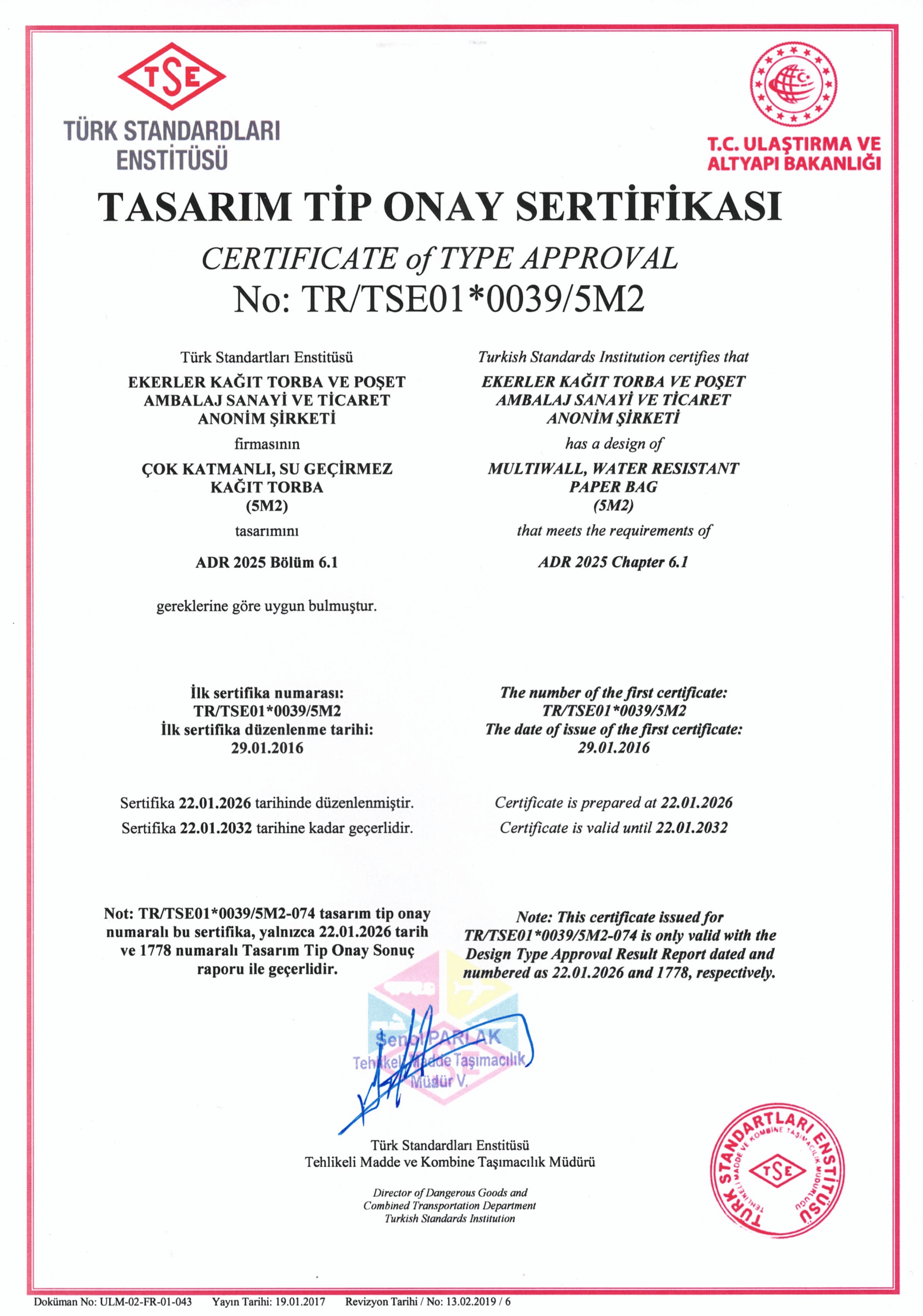 Tasarım Tip Onay Sertifikası