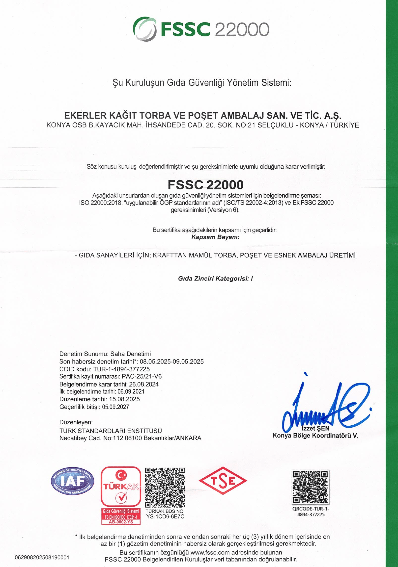FSSC 22000 Gıda Güvenliği Yönetim Sistemi Sertifikası
