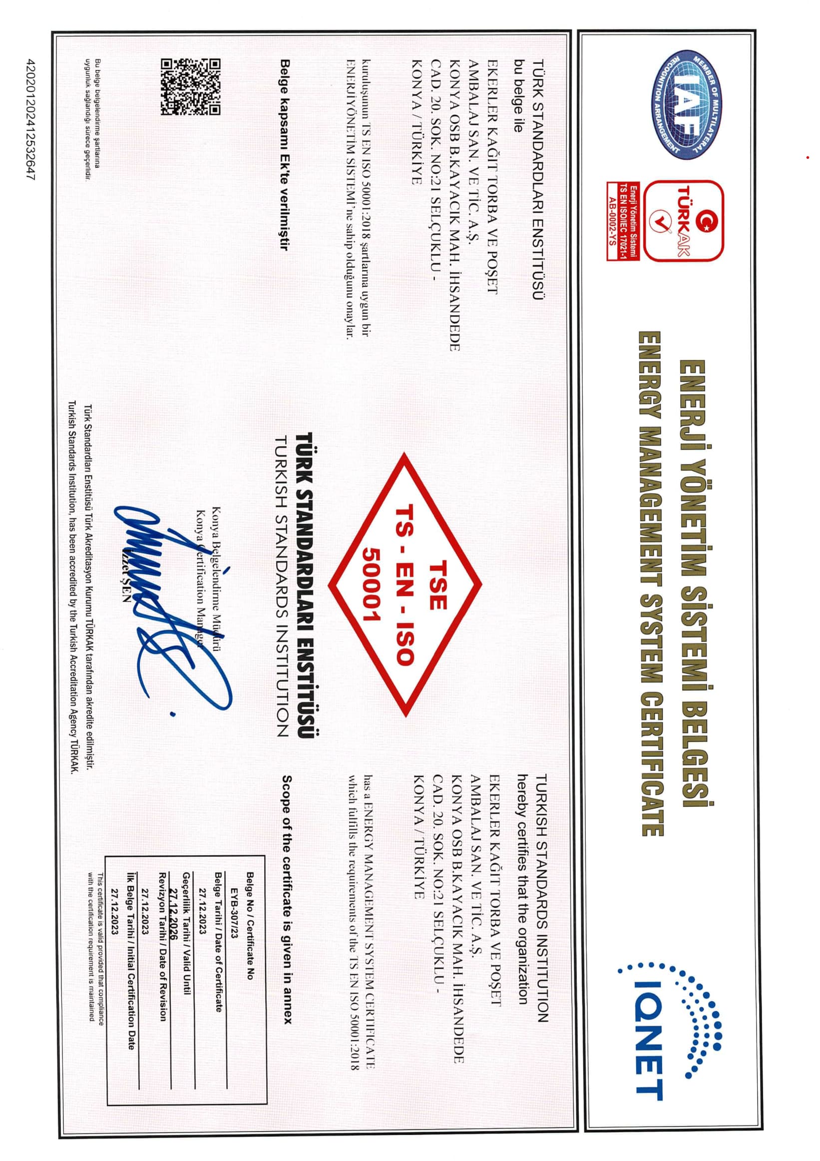 ISO 50001 Enerji Yönetim Sistemi Sertifikası