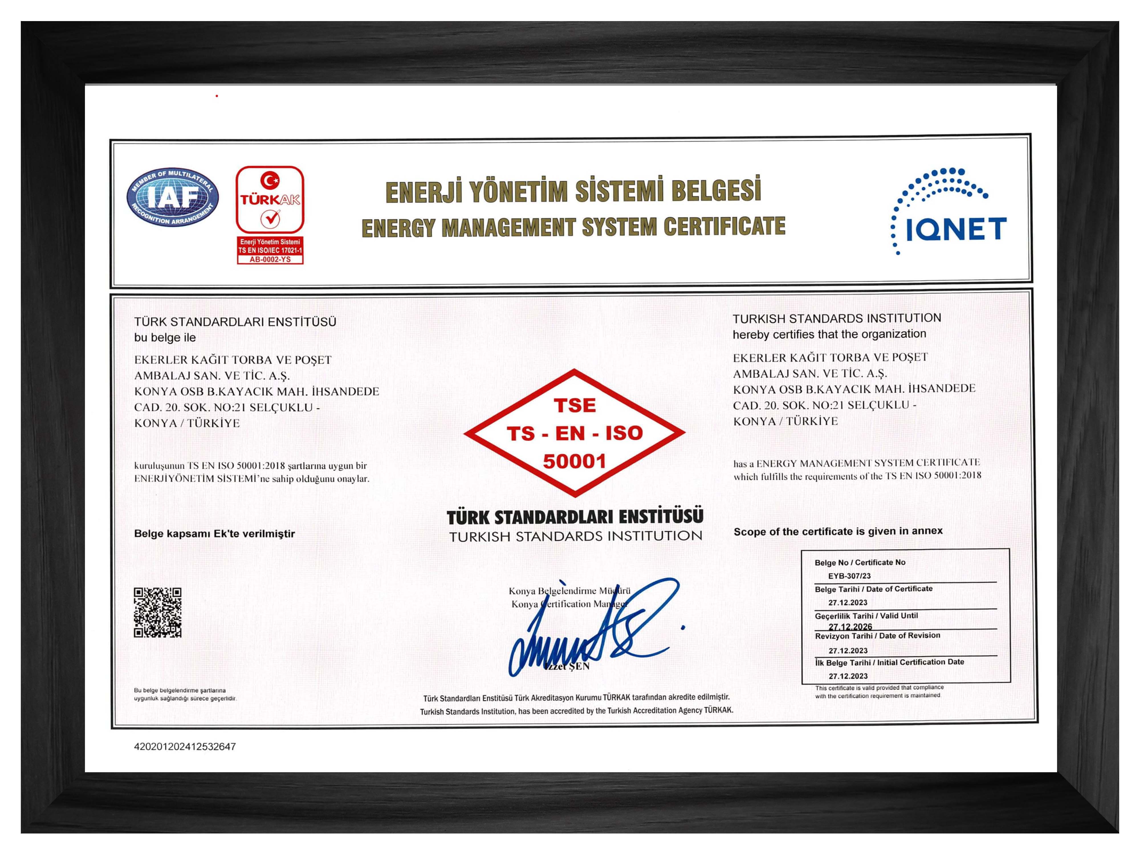 ISO 50001 Enerji Yönetim Sistemi Sertifikası
